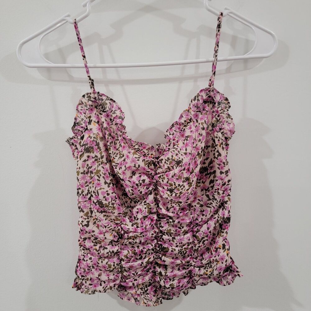 Astr The Label Womens Y2K Tank Top Size Xs Ruched Ditsy Floral Crop Chiffon